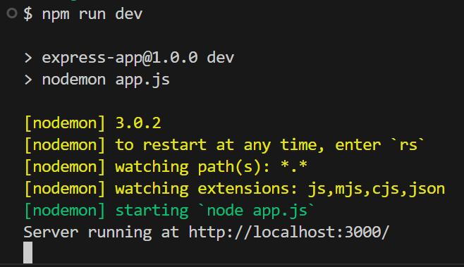 nodemon running