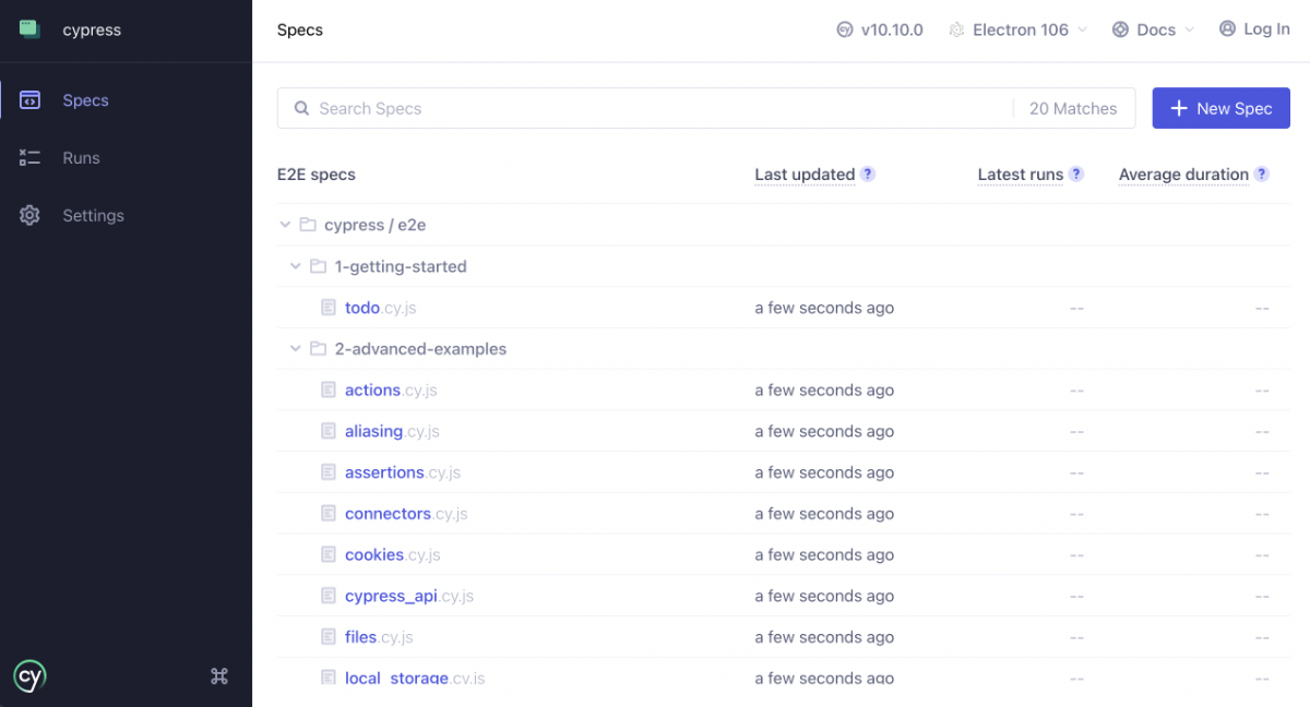 Cypress Example Tests